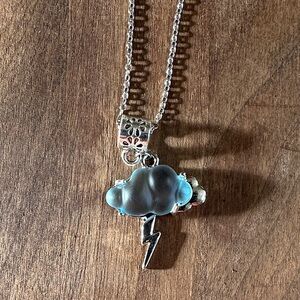 Blue Cloud And Lightning Pendant Silver Necklace